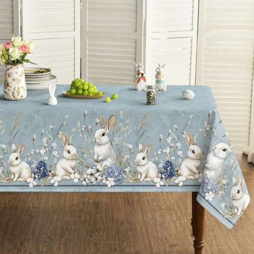 Artoid Mode Kapok Ortensia coniglio pasquale tovaglia 140 x 180 cm, stagionale primaverile, antimacchia, biancheria da tavola, decorazione per feste