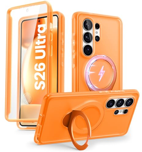 i-Blason für Samsung Galaxy S26 Ultra Hülle mit Ständer Kompatibel mit Magsafe Magnetisch Handyhülle Case Bumper Schutzhülle (Cosmo) mit Displayschutz und Ringhalter für S26 Ultra, Orange