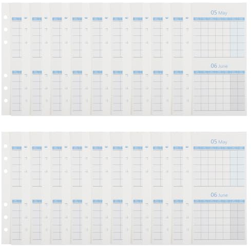 Alipis Recambios de Planificador A6 20 Hojas, Calendario Mensual sin Fecha Doble Cara, Papel de Organización para Oficina y Hogar, Insertos Reutilizables para Agenda y