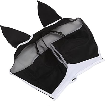 Phefop Máscara contra Moscas de Caballo con Orejas, Cubierta Facial de Malla Elástica Transpirable, Protección UV y Comodidad de Verano para Caballos Grandes (L)