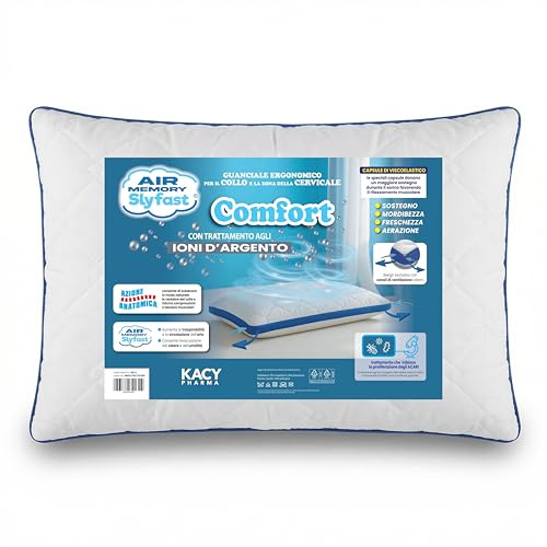 AIR MEMORY Cuscino Cervicale a Capsule Viscoelastico | Sostegno Ergonomico Collo e Spalle, Ventilazione, Ioni d'Argento Anti-Acaro, Cuscini Letto Certificati OEKO-TEX® [Da Farmacia]