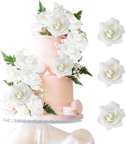 EKKONG 9 Pezzi Decorazioni Torta Compleanno Teste di Fiori Artificiali per Fai da te Corona Torta Bouquet Da Sposa Matrimonio Festa Casa Giardino (bianco)