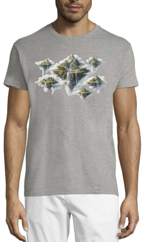 Majestätiska flytande öar med vattenfall rund hals bomull herr t-shirt grå