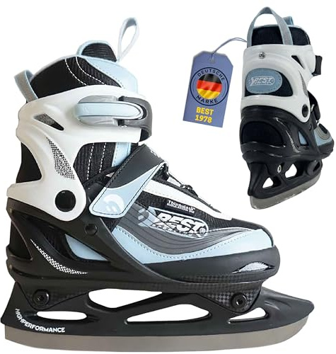 Best Sporting Schlittschuhe Kinder, Damen & Herren I 4-Fach verstellbare Eislaufschuhe Kinder I Softboot Ice Skates - wasserdicht und wärmeisolierend mit Push-Lock-Schnalle, Größe 34-37 (Blau)