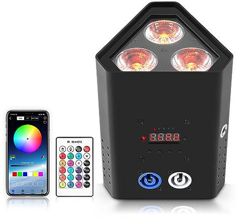PUZILOZA 3X20W Akku led par Scheinwerfer, Wiederaufladbarer Batterie Effektstrahler RGBWA+UV Schwarzlicht Outdoor mit Fernbedienung/APP/DMX Bühnenlicht Partylicht für disco dj Bar Hochzeit