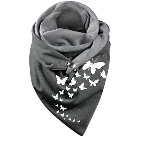 Schal Damen Schwarz Mit Knöpfen Vintage Weich Baumwollschal Mit Knopf Muster Halstuch Deckel Kuschelig Herbst Winter Dreieck Blumen Warm Knopfschal Winterschal Damenschal Scarf