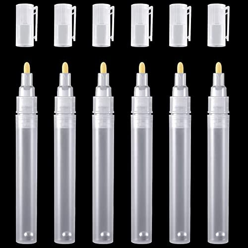 runrayay 6er-Pack 3 mm leer befüllbare Leere Lackstift-Marker, transparente Acryl-Rundkopf-Farbmarker-Stifte für Öl-Wasser-Tinten-Zeichnungs-Bastelset