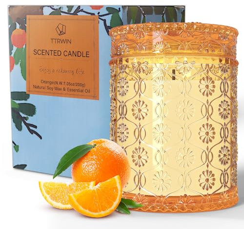 TTRWIN Duftkerze im Glas, Duft Orange, 200g Kerze aus Natürlichem Sojawachs, 50 Stunden Brenndauer, Helfen Zum Entspannen, Geschenk für Frauen, Dekoration für Weihnachten, Geburtstag, Muttertag