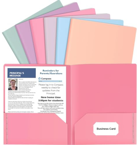 6 Pack Colored File Folders with Pockets, Pastel Pocket Folders, Plastic