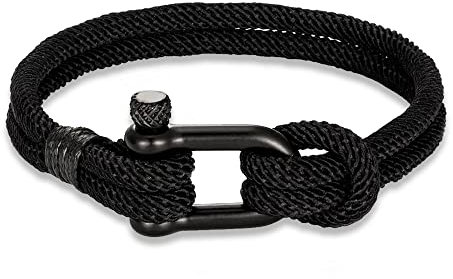 ZENSE - Bracelet manille nautique noir pour homme en corde tressé ZB0370