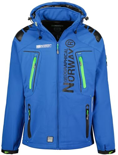 Geographical Norway Veste multifonction Techno logo Tangata couleur Royal et détails vert fluo avec capuche et poches extérieures, Royal/Vert, XL
