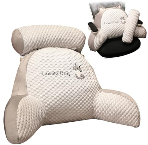 YCYATS Mivoza Rückenkissen, Abnehmbare Flauschige Rückenlehne mit Armstütze, Bett-Lesekeilkissen für Boden/Tagesbett/Stuhl für Mehr Unterstützung von Kopf und Nacken (Groß, Grau)