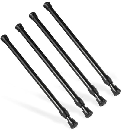 Goowin 4 Pcs Tension Rod, 25-40cm Tension Rods for Windows, No Drilling Rustproof Spring Adjustable Tension Curtain Rod for Doors, Windows, Wardrobe Bars, Drying Support Rods (Black)