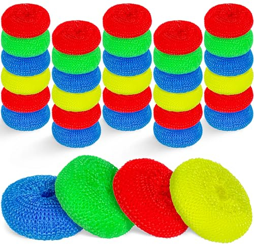 DecorRack 30 Mesh Scourers, Premium Non-Scratch Plastic Scourers, Stain Removing Cleaning Scrubber, for Kitchen Garage Bathroom (Pack of 30)