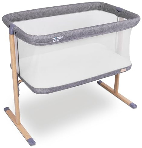 Tutti Bambini ZiZee® Moses Basket with Stand – Rocking Baby Crib with All-Around Breathable Mesh, Mattress Included, Wheels & Travel Bag | Easy Fold | 0–6 Months | Oak/Charcoal