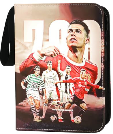 Oirigaga Fußball Karten Sammelalbum, Fussball Sammelkarten Album 4 Taschen 50 Seiten für 400 Karten, Wasserdicht PU-Leder Heft Ordner, Sammelmappe Sammelheft Sammelbuch mit Reißverschluss Tragegriff