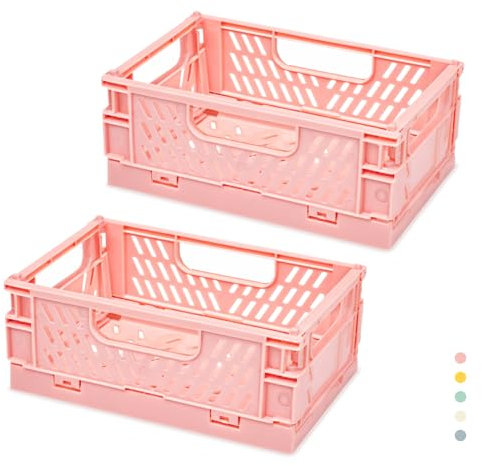 hautllaif 2 Stück Faltbare Kunststoff Aufbewahrungsbox, Einkaufskiste Klappbar, Stabil Klappboxen Faltbar für Küche, Büro, Schlafzimmer, Schrank, Schublade (Rosa, 15*9.7*6)