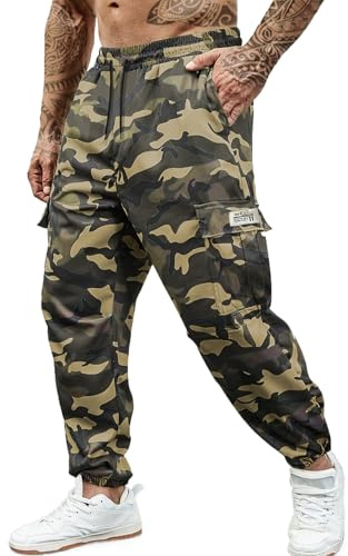 Hidkat Men's Camo Jogger Pants Military Army Combat Cargo Pants Leg-Bound Tapered Casual Camouflage Tactical Pants