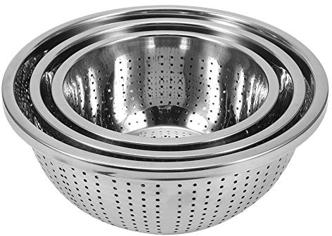 Akozon Juego de Colador de Arroz de Acero Inoxidable - Juego de Colador de Cuenco Profundo y Grueso de 3 Piezas - para Cocinar y Preparar Comidas, Duradero y Fácil de Limpiar