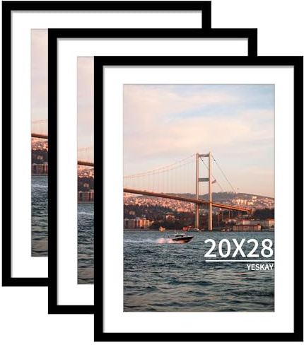 YESKAY 20x28 Picture Frame Black Set of 3, Display Pictures 16x24 with Mat or 20 x 28 Without Mat, Poster Frames 20x28 for Wall Hanging Horizontal and Vertical