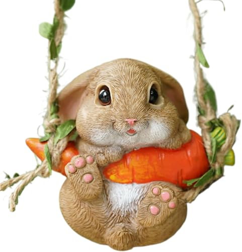 Générique Statue De Lapin Balançoire – Figurine De Lapin Balançoire pour Jardin | Accessoires Décoratifs pour Animaux avec Corde Et Crochet pour Patio, Balcon, Intérieur Et Extérieur