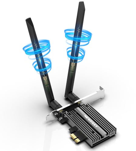 NEWFAST AXE5400 Tarjeta Wi-Fi PCI Express Adaptador Wi-Fi 6E, Terjeta de Red PCIe Intel AX210 Tri-Banda, Bluetooth 5.3, MU-MIMO, Disipador de Calor, WPA3, Compatible con Windows 11/10(64bit)