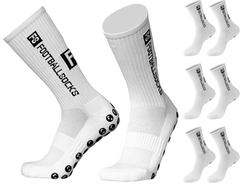 SHRADS Calzini Grip Calcio, Calzini Antiscivolo, Calzini Sportivi, 3 Paia, Bianco, 39-47, Uomo, Calcio, Basket, Corsa