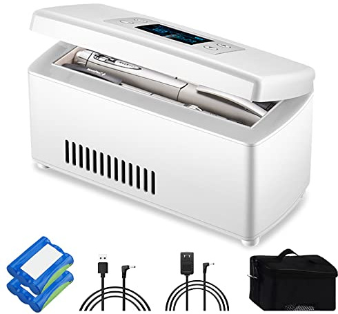 Enfriador de insulina portátil con batería de 10,000 mAh, caja de refrigeración de medicamentos de viaje con recargable por USB, termostato de 2 a 8 ℃ para viajes, coche, hogar y oficina, batería