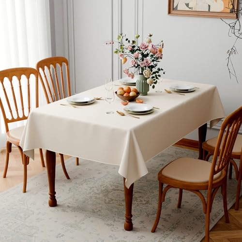 GFCC Nappe Rectangulaire Beige 140x200 cm, Nappe en Élégante et Moderne, Lavable et Réutilisable en Polyester pour Salle à Manger, Jardin, Mariage, Fête, Noël et Anniversaire
