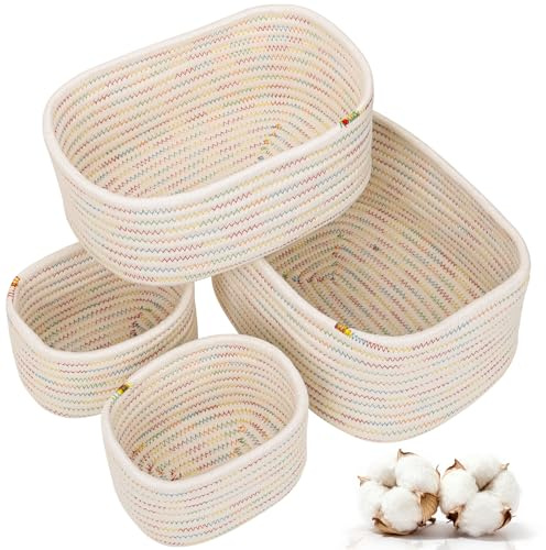Withosent Juego de 4 cestas de almacenamiento, cuerda de algodón trenzada, cesta de almacenamiento, organizador para cambiador, cesta de almacenamiento apilable, multicolor