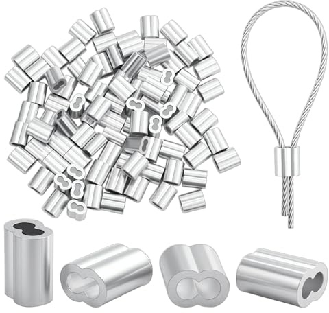 100 pz. Morsetti per cavo 2mm, manicotti in alluminio, manicotti di crimpatura, morsetti per funi metalliche, morsetti a pressione, manicotti doppi, manicotti di serraggio, boccole, morsetti per cavi