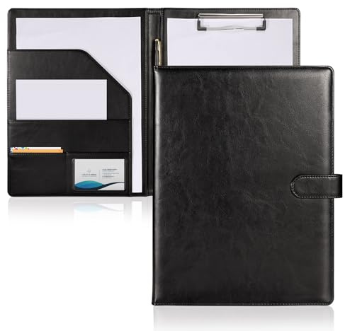 SITHON Cartella Portadocumenti A4, Portablocco A4 con Copertina, Cartellina Portadocumenti Cartelline Portablocchi in PU Pelle, Clip Boards per Scuola & Ufficio, Nero