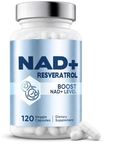 Suplemento NAD+, 1500 mg de NAD y 250 mg de Trans-Resveratrol por Porción, NAD Resveratrol para el Apoyo de la Energía Celular, Vitalidad Diaria y Envejecimiento Saludable, 120 Cápsulas Veganas
