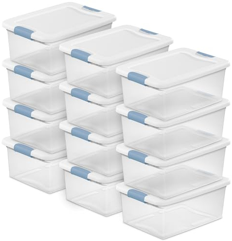 Sterilite 12-Pack Latching Box, Under Bed Storage Bins with Lids, Clear Plastic, 15 Quart - Heavy-Duty Organizing Containers for Closet, Bathroom, and Office