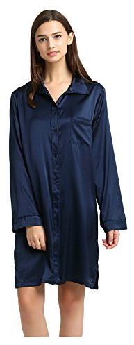 Jasmine Silk Chemise de nuit en soie pour femme Bleu marine, bleu marine, L