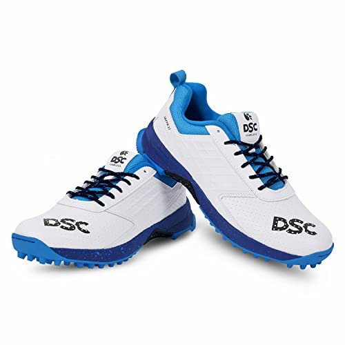 DSC Herren Cricket-Schuhe Jaffa_22, Weiß/Navy, Größe 10 UK/11 US/44 EU, für Männer & Jungs, atmungsaktives Mesh, rutschfeste Sohle für verbesserte Stabilität