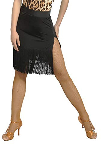 Falda profesional NC Latin Ballroom Dance con flecos, Negro,XXL