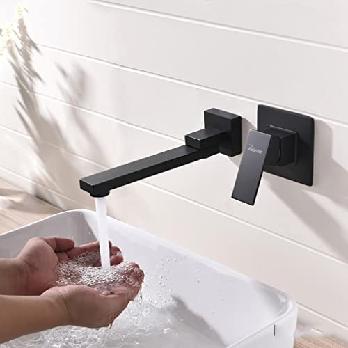 PHASAT Mitigeur Lavabo Encastré en laiton noir,Robinet salle de bain avec bec rotatif à 90 degrés,Design Moderne Noir PTBB05E