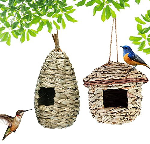 2 Pièces Nichoir Tissé à La Main, Nid Oiseau Fait à La Main, Nichoirs à Oiseaux, Nichoir Oiseaux Tissé, Nichoir Oiseaux Exterieur a Suspendre, pour Perroquet Canary Autres Oiseaux