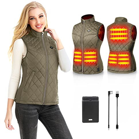 Kintiwe Heated Vest for Women,Heated Gilet with 12000mAh Battery Pack,Lightweight Thermal Body Warmer, Slim Fit Electric Rechargeable Heated Jacket