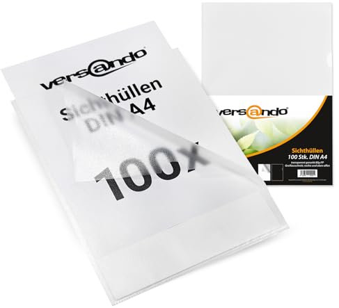 versando 100x A4 Sichthüllen Dokumentenhüllen Economy 90my PP transparent genarbt (1x 100 Stück)