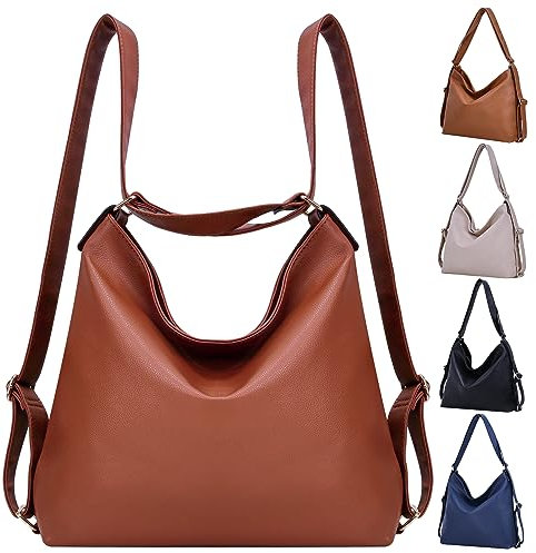 Bestash Damen Rucksack Leder,Handtasche Rucksack Tasche 2 In 1,Einfarbig Elegant Schultertasche für Alltag Arbeit Ausflug Schule Einkaufen Geeignet （Braun）