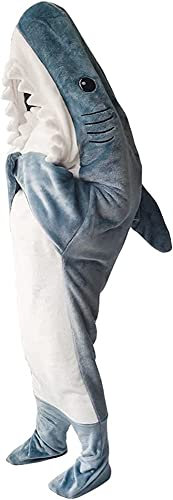 IDAHSOR Shark Blanket Hoodie Adult - Flannel Shark Tail Onesie with Hood, Super Soft Fleece Sleeping Bag - M (170x57cm)
