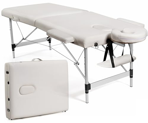 COSTWAY Mesa de Masaje Plegable de Metal, Cama de Masaje Portátil con Bolsa de Transporte, Reposacabezas y Reposabrazos Desmontables, Ancho de 70cm, Cama Profesional para Hogar, Soporta hasta 250 kg