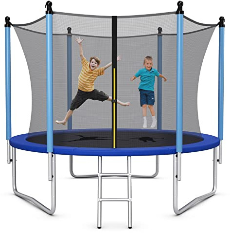 COSTWAY Trampoline Extérieur Enfants avec Filet de Sécurité, Trampoline de Jardin Rond avec Cadre en Acier & Pieds en Forme U, Certification GS