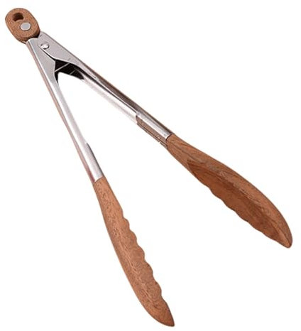 Wooden Cooking Tongs - Kitchen Tongs for Cooking with Wooden Tips | Stainless Steel Handle Non-Slip Food Tongs | Heat Resistant Serving Tongs |Buffet Food Tongs for BBQ Salad Bread & Pickles