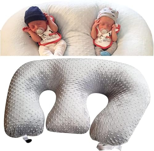 Zwillings-Stillkissen – Groß, Polsterung für Babys, graue Baumwolle, maschinenwaschbar – Bestes Zwillings-Schwangerschaftskissen – Abnehmbarer, waschbarer Kissenbezug, C-Form