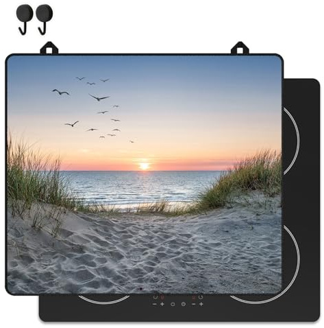 KitchyMist Protège Plaque Induction Plage et Dunes - 60x52 cm - Déco cuisine - Protection pour plan de travail - Cuisson protégée - Fond de hotte de cuisine
