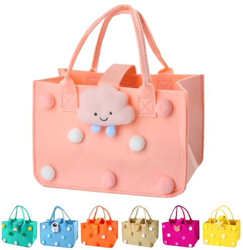 FainFun Filtväska med stabil botten, 30 x 20 x 18 cm filt shoppingkassar rektangulära, färgglada filtpåsar för shopping hållbar, filtkorg shopping vikbar med handtag, fyrkantig filtväska (rosa), ROSA,
