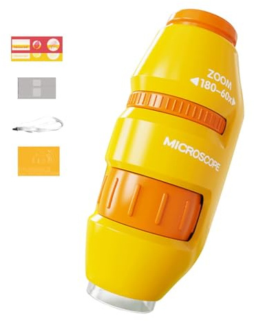Microscopio para niños, microscopio con luces LED ajustables, microscopio de bolsillo 20X-60X con microscopio de luz LED para experimentos educativos